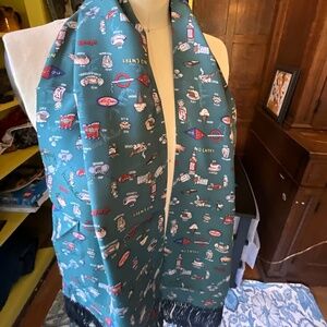 Nicole Miller Silk Scarf “No Fun” with Fringe with Original Box, like New !